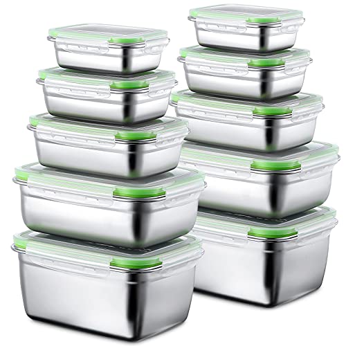 Nuanchu 10 Pcs Stainless Steel Food Storage Containers With Lids Metal Meal Prep Containers Rectangular Bento Lunch Box Set Leak Proof Airtight For Adults Dishwasher Microwave Refrigerator (Green) #TOP27