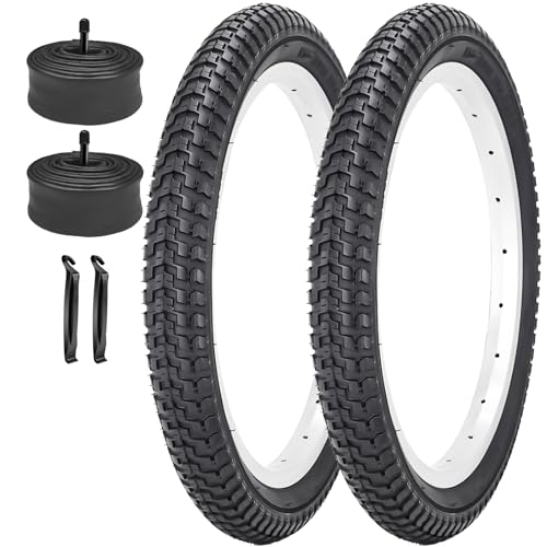 Foldable 20 Inch Bike Tyres 20 x 2.125 Plus 20" Bicycle Inner Tubes AV32mm Compatible with 20 x 2.0 20 x 2.10 20 x 2.125 All-Terrain Kids Bike Bicycle Tyres and Tubes