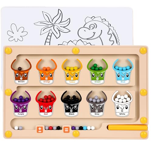 2 IN 1 Magnetic Color and Number Maze Montessori Toys with Drawing Board for 3 4 5 Year Old Wooden Magnet Balls Puzzles Learning Educational Toys for Kids Toddlers Boys Girls Christmas Birthday