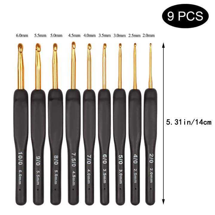9 Pcs Crochet Hooks Ergonomic Crochet Needles Soft Grip Knitting Needles for Make Scarves Gloves Blankets and Pet Clothes