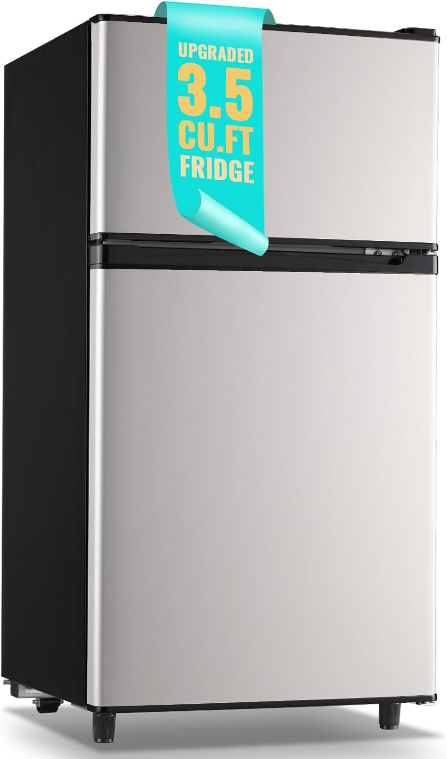 WANAI Small Refrigerator with Freezer 3.5 Cu.Ft Mini Fridge with Freezer on Top Double Door Small Fridge for Bedroom Dorm Room College Office Silver