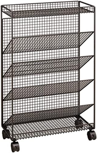 BTZHY Biblioteca Carrito de Biblioteca de Metal con Ruedas bloqueables, Moderno y Elegante, para revistas, Archivos, álbumes y Recetas, Color Negro, 42 x 17 x 65 cm.