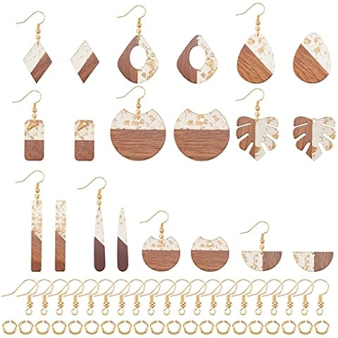 AHANDMAKER 20 Pcs Resin Wood Earring Pendants, 9 Styles Vintage Wood Earrings Blanks with 20 Pcs Earring Hooks & 20 Pcs Jump Rings, for DIY Crafts Jewelry Making Cover