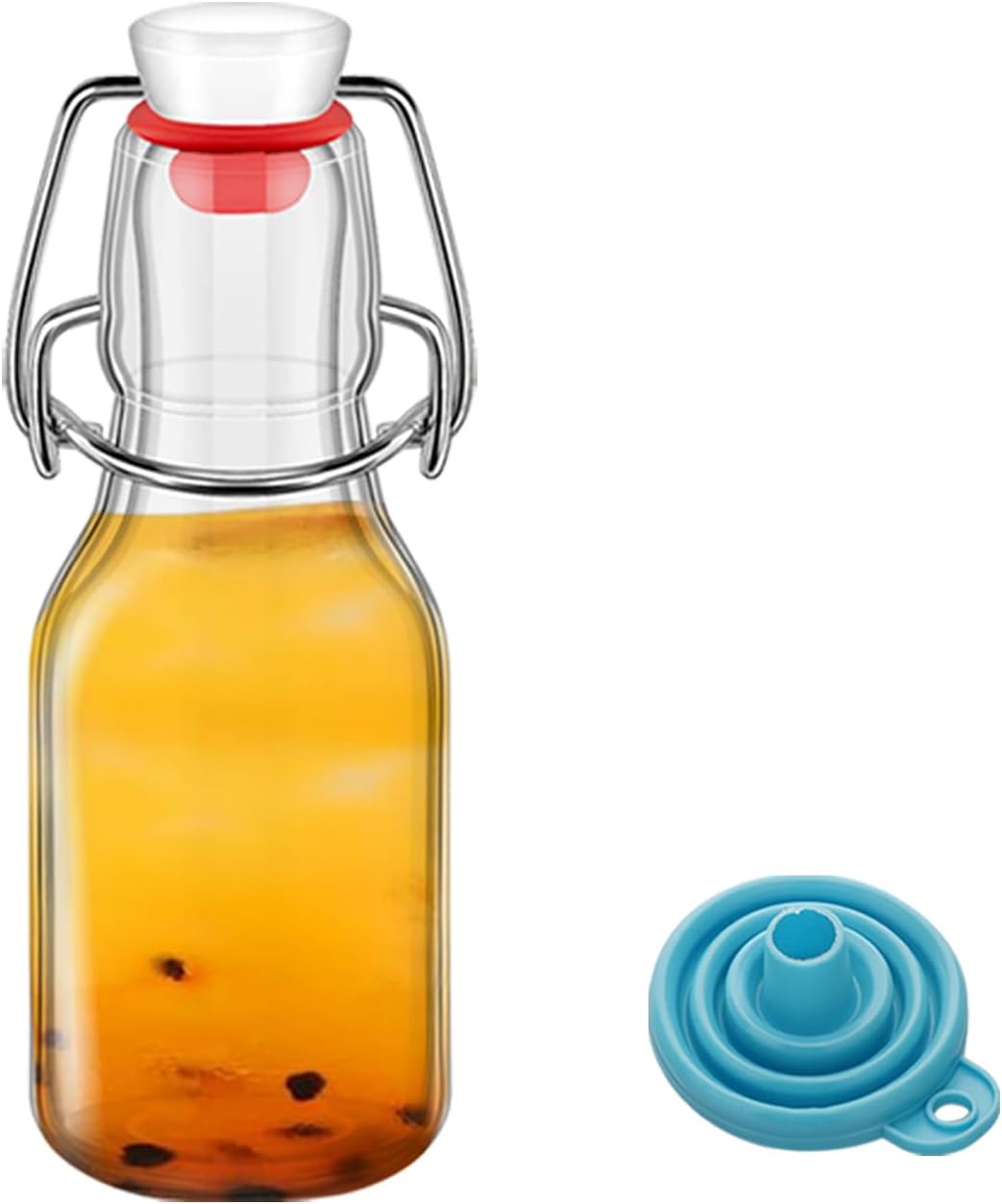 1Pc Flip Top Glass Bottles 4 oz with Caps Beer Bottles Clear Swing Top Glass Bottles Vinegar Kombucha Bottles with Stoppers Airtight Lids for Wedding Themed Baby Shower (1, PC, Round, 4, ounces)