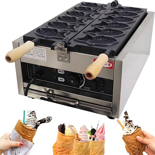Nuxyyds Máquina para Hacer Waffles con Forma De Pez Eléctrica, Máquina para Hacer Waffles con Forma De Pez Antiadherente, Temperatura Ajustable De 50 a 300 °c E Incluso 360 °, para Tiendas De Postres