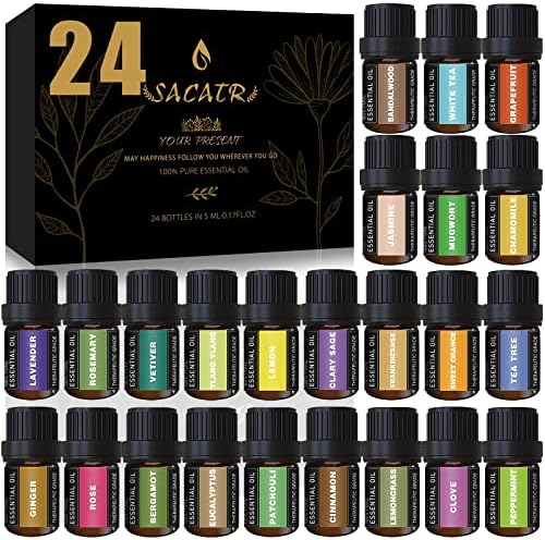 24 Bottles Essential Oils Set -100% Natural Essential Oils-Perfect for Diffuser, Humidifier,Aromatherapy, Massage,Soap, Candle Bath Bombs Making (5ml/0.17oz)