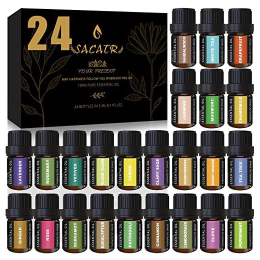 24 Bottles Essential Oils Set -100% Natural Essential Oils-Perfect for Diffuser, Humidifier,Aromatherapy, Massage,Soap, Candle Bath Bombs Making (5ml/0.17oz)