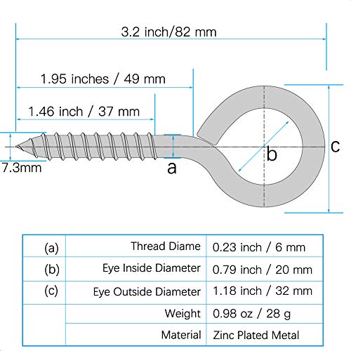 Eucarlos SCREWEYE10 10 Pack 3.2 Inches Screw Eyes, Heavy Duty Screw In Eye Hooks For Securing Cables Wires, Self Tapping Screws Eye Bolts thumb #1