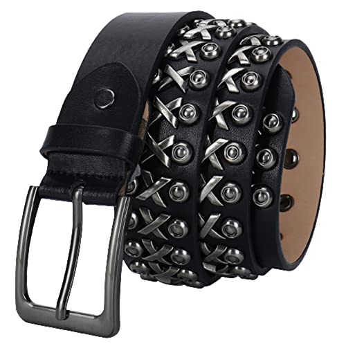 3-4 Rows Studded Snap Belt for Women Men,Punk Rock Bright Rivets Black Strap Cowgirl Cowboy for Jeans Dress Pants2
