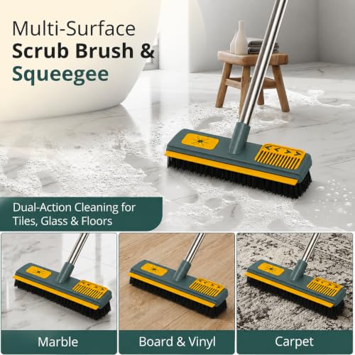 Image of Bathroom Cleaning Brush | Long Handle 180 Rotating Floor Scrubber | Multi-Purpose Cleaner for Toilet, Tiles, Kitchen & Bathroom Walls (Green)