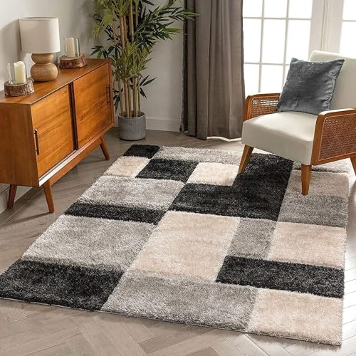 Image of SAGON Anti-Skid Shaggy Carpet Rug for Home | Ultra-Soft Plush Floor Mat for Living Room & Bedroom | Non-Slip, High-Density, Cozy Luxury Decor| 5 x 7 Feet Black - B