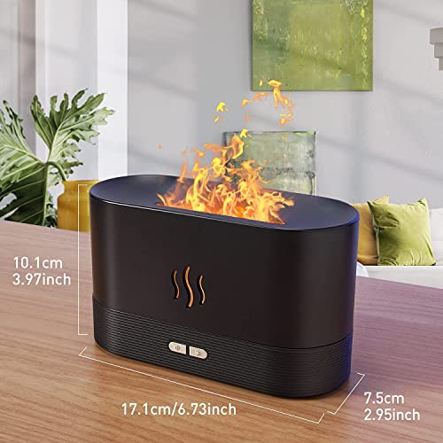 Flame Aroma Diffuser Luftbefeuchter, 7-Flammen-Farbe, geräuschloser Diffusor für ätherische Öle für Zuhause, Büro, Yoga mit Auto-Off-Schutz 180ml 8Hours (Schwarz)