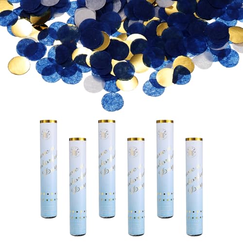 Décoration de fête bleu ciel avec canon à confettis pour célébration de baptême