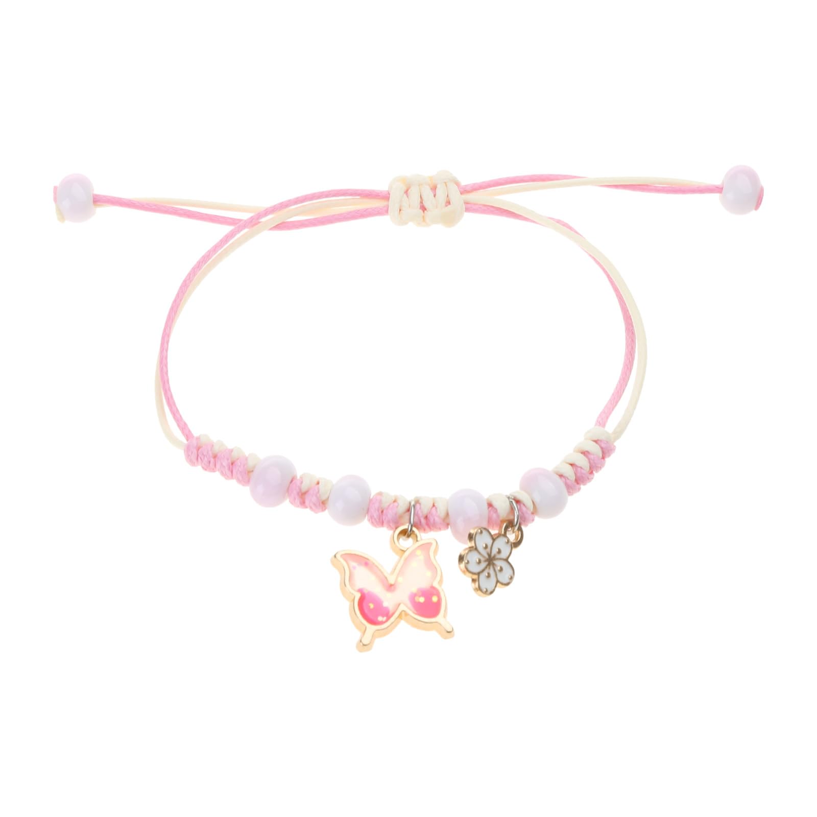 Hyclam Pink Fashion Butterfly Flower Pendant Bracelet Handmade Braided Rope Bracelet Adjustable Friendship Jewelry Woven Wristband