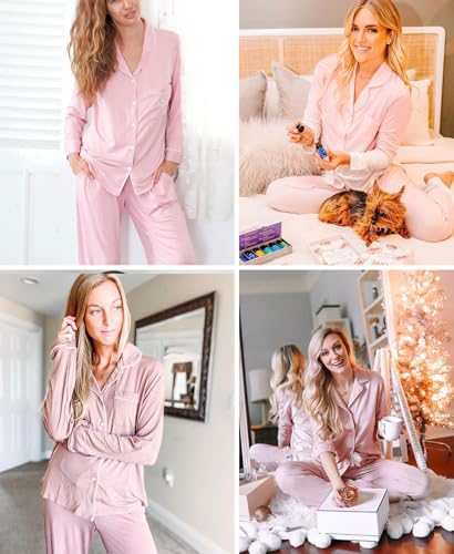 Image of Women's Pajama Sets Long Sleeve Sleepwear Button Up Shirt With Pajama Pants Soft Pjs Lounge Sets