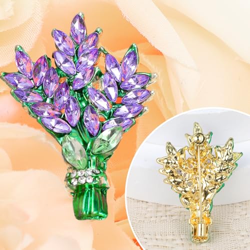 Image of Lavender Flower Pin Brooch Rhinestone Lapel Pins Elegant Aesthetic Crystal Pins Jewelry Clip Decoration Badges Accessories for Clothes Jackets Coat Backpacks Christmas Valentine's Day Gift Wedding