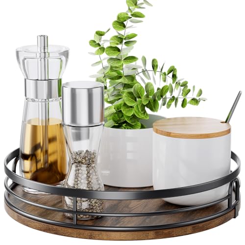 LAMU 9'' Lazy Susan Turntable Organizer for Cabinet, Round Wood Lazy Susan for Table Top, Kitchen, Countertop, Pantry, Spice, Bathroom Vanity, Coffee, Decor