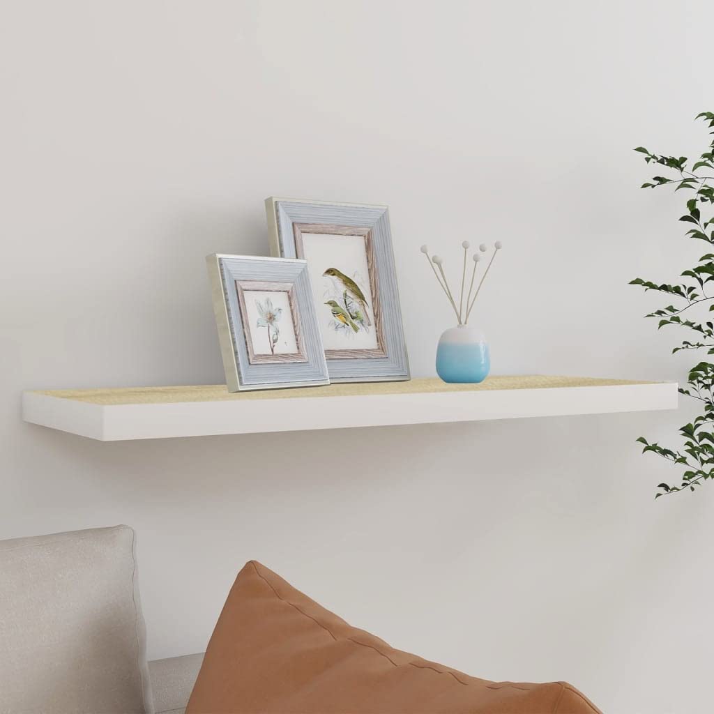 YUANCHUTOP Floating Shelves, White+Brown Wall Mounted Shelf with Invisible Brackets Book Plant Display Rack Storage for Bathroom Living Room Bedroom Entryway Hallway, 80cm