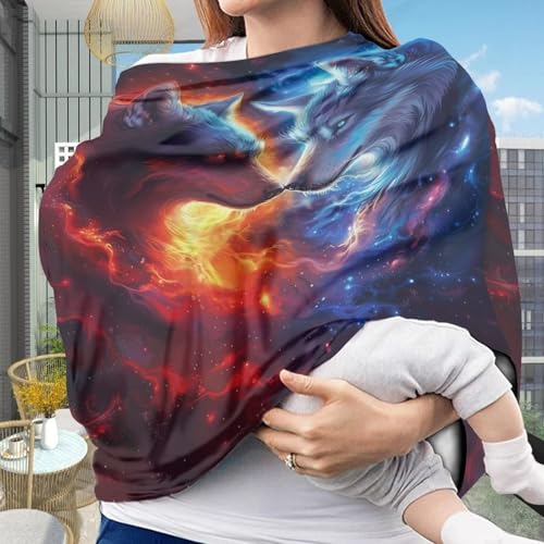 Image of Youngerbaby Wolf Baby Car Seat Cover Nursing Breastfeeding Scarf Shawl Stretchy Infant Carseat Canopy for Stroller High Chair Shopping Cart Newborn Shower Gift