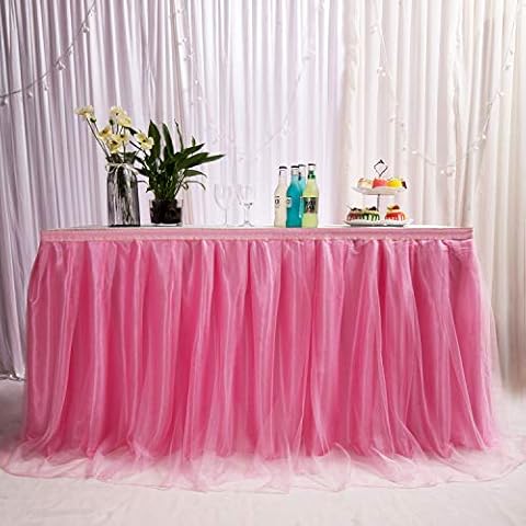 MYMM 3ft / 91cm Pink Table Skirt, Romantic Tulle desk gauze, Table Decoration, Snowflake Wonderland Tutu Table Cloth, for Baby Shower, Wedding, Birthday, Party, Bar, Prom, Valentine's Day Christmas Cover