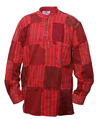 Chemise grand-père en coton délavé homme style hippie à manches longues et rayures