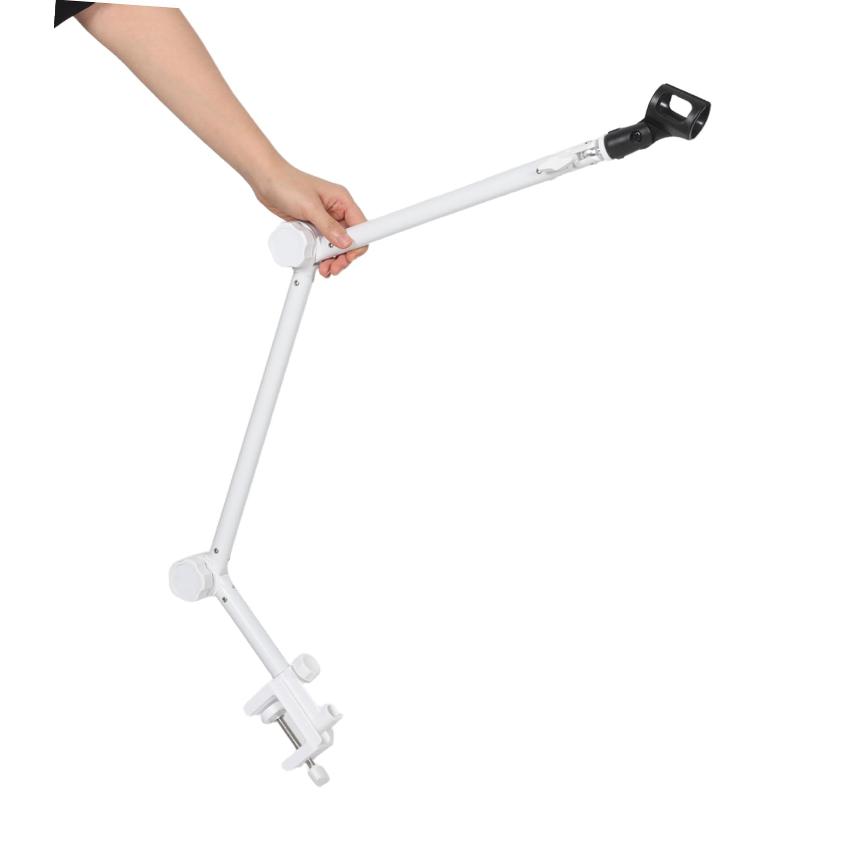 Supporto per Microfono da Scrivania Yz-38 Bianco, Asta Metallo | Rotazione 360 Gradi, Base Plastica e Clip Inclusa, per Streaming e Uso Domestico
