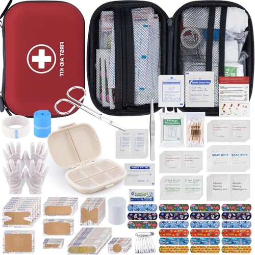 Mini Erste Hilfe Set, 144PCS Hartschalen Medizin Set für Zuhause, Auto, Reisen, Camping, LKW, Wandern, Sport, Büro, Flucht in die Wildnis, Outdoor-Abenteuer