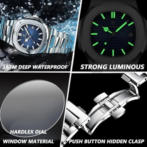Image of Men's Analog Dial Watch with Date Feature | Formal & Casual Watch | 30 Meter Water Resistant | Strong Luminous Durable Silver Strap | Adjustable Butterfly Buckle | Quartz Movement Wristwatch