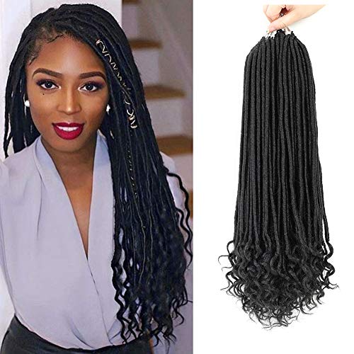 7 Pack Straight Goddess Locs with Curly Ends Faux Locs Crochet Hair Kanekalon Synthetic Braiding Hair Extension 24 Strands/Pack (18Inch, 1#)