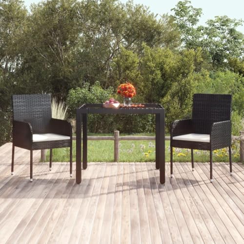 WKIEQACO Mesas de jardín para exteriores, mesa de jardín con parte superior de cristal, color negro, 90 x 90 x 75 cm, ratán polivinílico