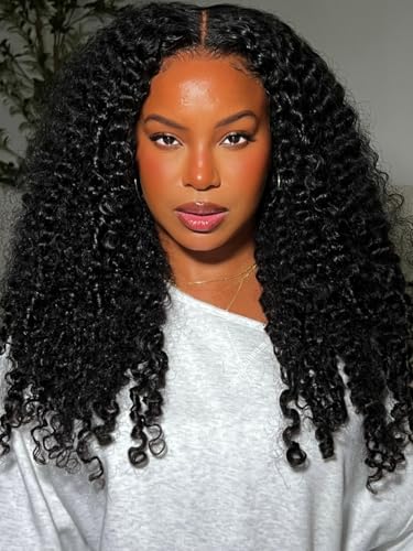 Image of KLAIYI EasiContour V Part Wig Human Hair Curly Glueless Wear And Go Clip In Half Wig Upgrade U Part Wigs for Women 12A No Leave Out No Glue Beginner Friendly Natural Black Color Ready to Wear 22Inch