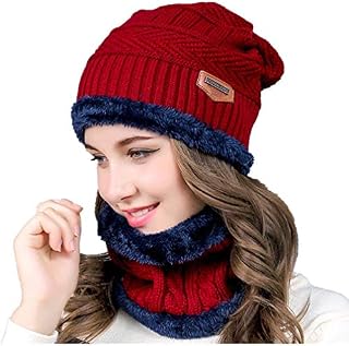 Kyowoll Unisex Winter Thermal Beanie Hat and Circle Scarf Set Knitted Beanie Circle Loop Infinity Scarfs Neck Warmer Ski Snowboard Warm Winter For Men Women