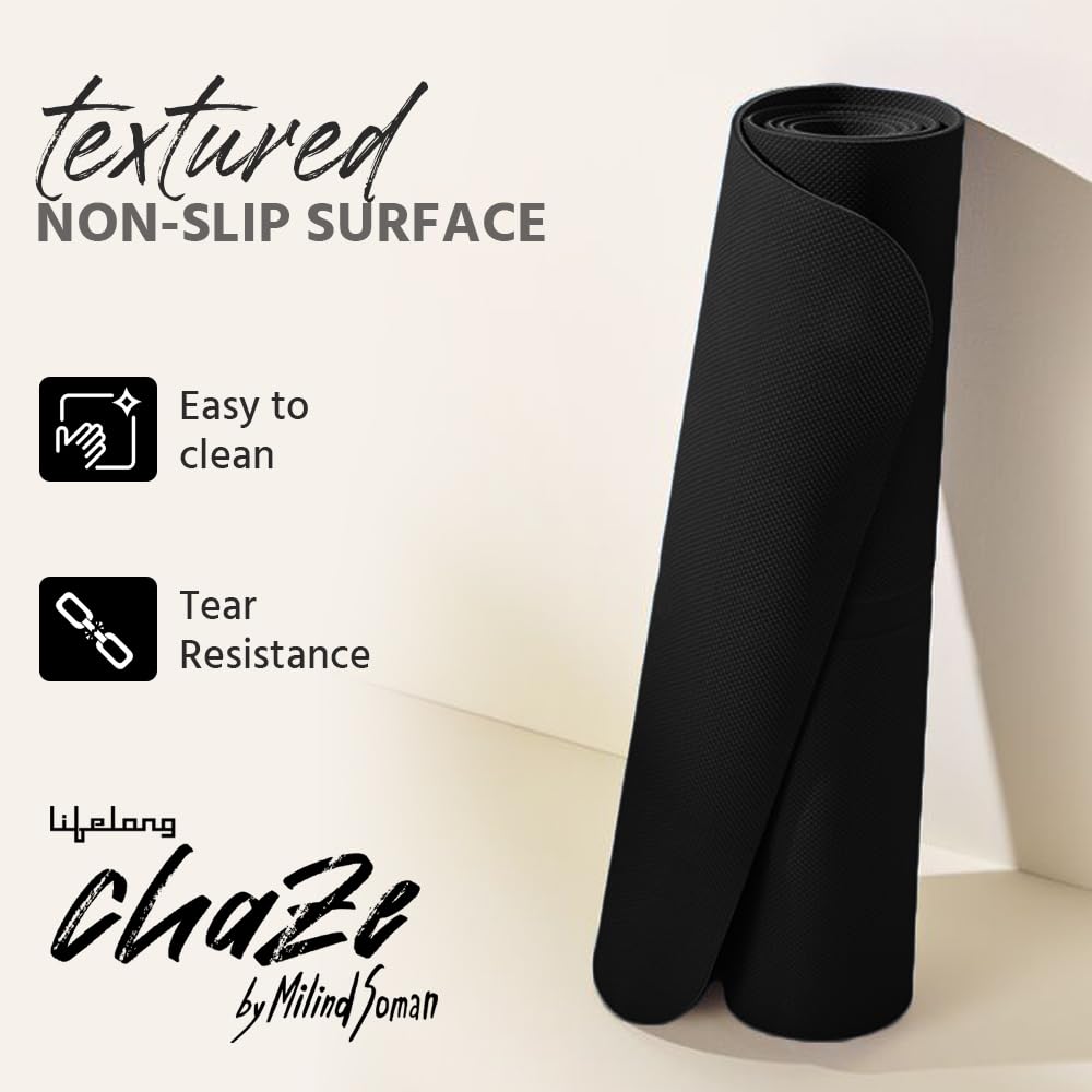 Lifelong Chaze Yoga mat for Women &amp; Men EVA Material 8mm Black Anti Slip for Gym Workout