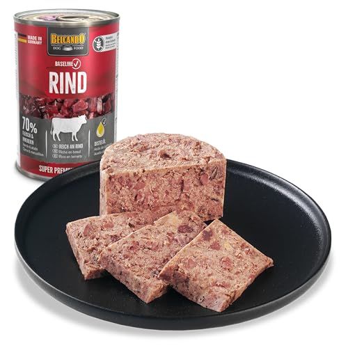 BELCANDO Baseline Nassfutter für Hunde, Rind, 6X 400g Dose, 70% Fleisch für ausgewachsene Hunde, Hundefutter nass ohne Getreide, Made in Germany