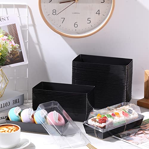 Didaey 100 Pcs Paper Charcuterie Boxes With Clear Lids 7.5 X 3.3 X 2.6'' Plastic Roll Cake Box Rectangle Sandwich Boxes Disposable Food Containers For Hot Dog Sushi Chocolate Strawberry (Black) #TOP4