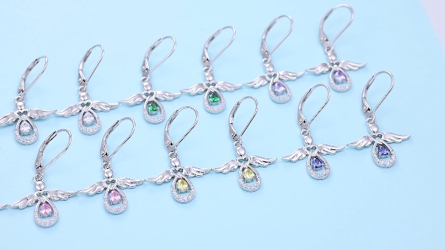 Orecchini Angelo Custode In Argento 925 Con Zirconi | Portafortuna A Bottone Per Donne, Regalo Ideale - 3