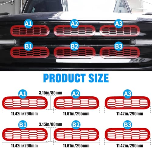 Image of Front Grill Mesh Grille Inserts Cover Frame, Front Bumper Inserts Grill Guard Clip-on Decoration Accessories for Ford Bronco Offroad 2 /4 Door 2021 2022 2023 2024 2025 (Red)