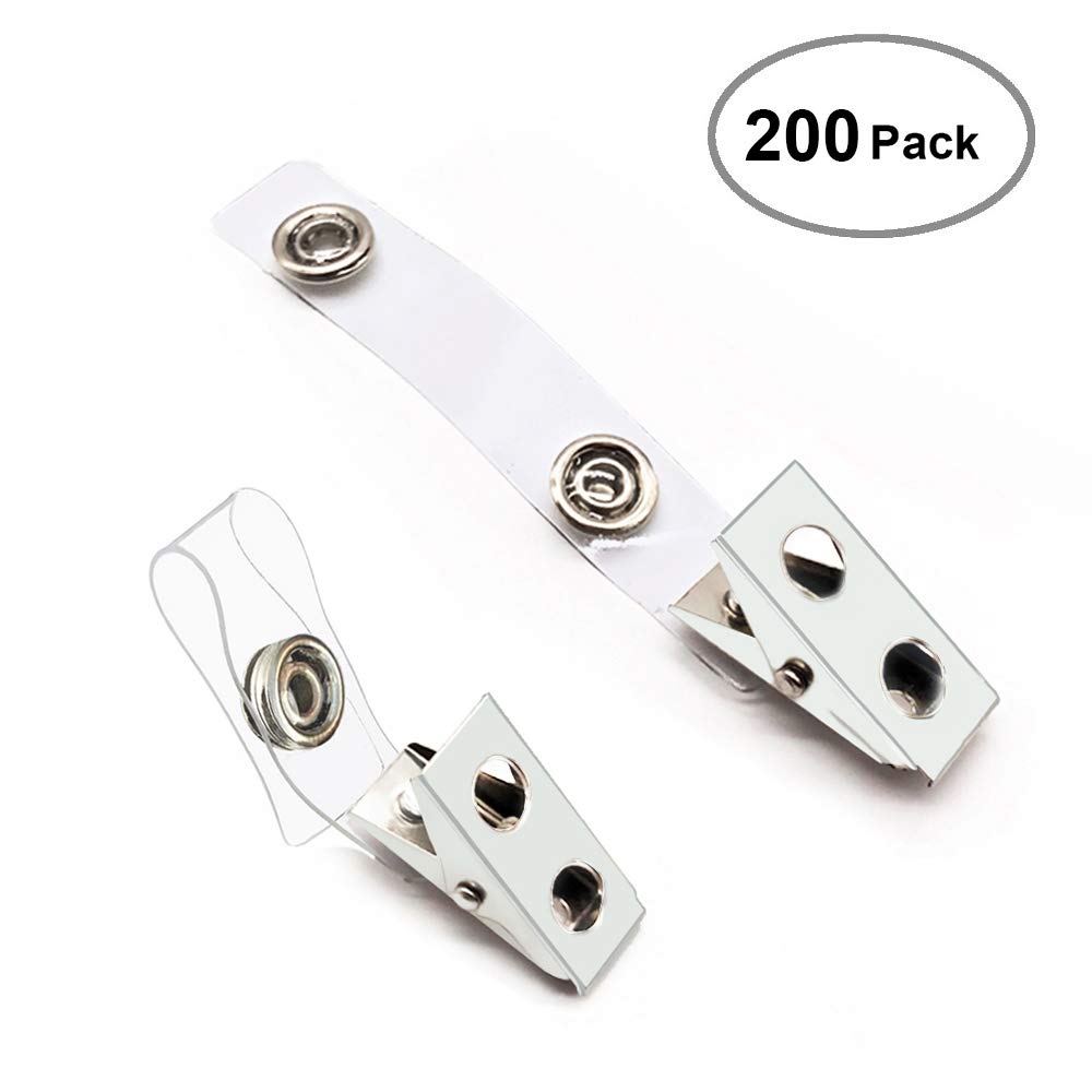 Buy 200Pcs Premium Metal Badge Clips with Clear PVC Straps for ID Cards