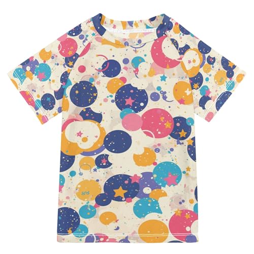 Confetti Cartoon Colorful Dots Stars Bathing Suit Girls Short Sleeves Basketball Tshirt Swimwear Beach Tops 3T
