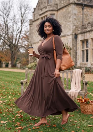 Image of FANDEE Plus Size Maxi Dress for Women Casual Summer Sundress V-Neck 3 /4 Sleeve