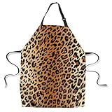 afidomu Kitchen Cooking Apron Leopard Print Animal Skin Brown Apron Home Baking Chef Apron Waterproof For Women Men 31X27 Inches