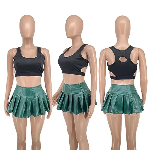 XZLUFNY Women's Short Mini Pleated Skirts High Rise PU Leather Tennis Skater Skirt4