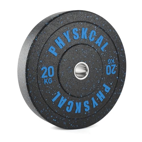 PhysKcal 1 placa olímpica de goma de 20 kg, discos de peso de apertura de 5.1 cm, discos de barra negros