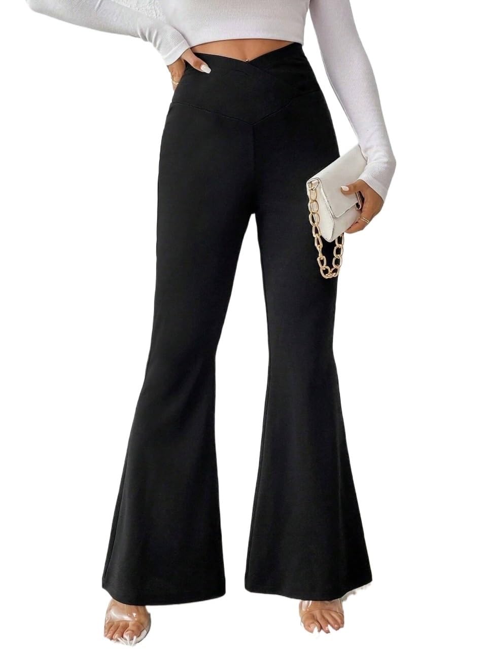 Womens Fall Casual Office High Waist Slim Fit Asymmetric Pants Trousers Black