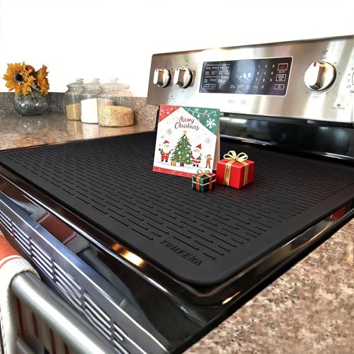YUHFERA Stove Top Cover for Electric Stove - Silicone Stove Mat for Glass Top, Glass Cooktop Protector For Kitchen,Multi-functional Oven Covers for Electric Stove (Black,28 x 20)