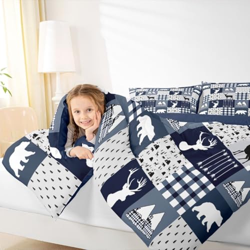 Image of Feelyou Deer Comforter Bedding Set Queen Size 3Pcs for Boys Girls Women Men