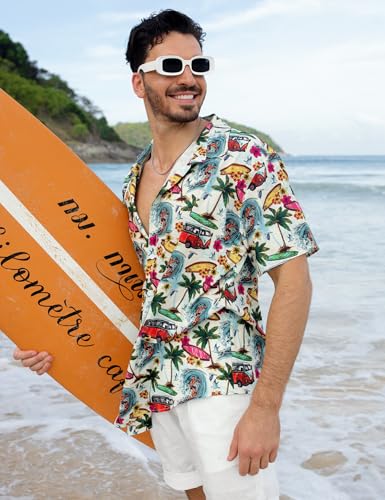 Yoimira Hawaiian Shirts for Men, Print Mens Casual Short Sleeve Button Down Shirts Floral Aloha Beach Shirt2