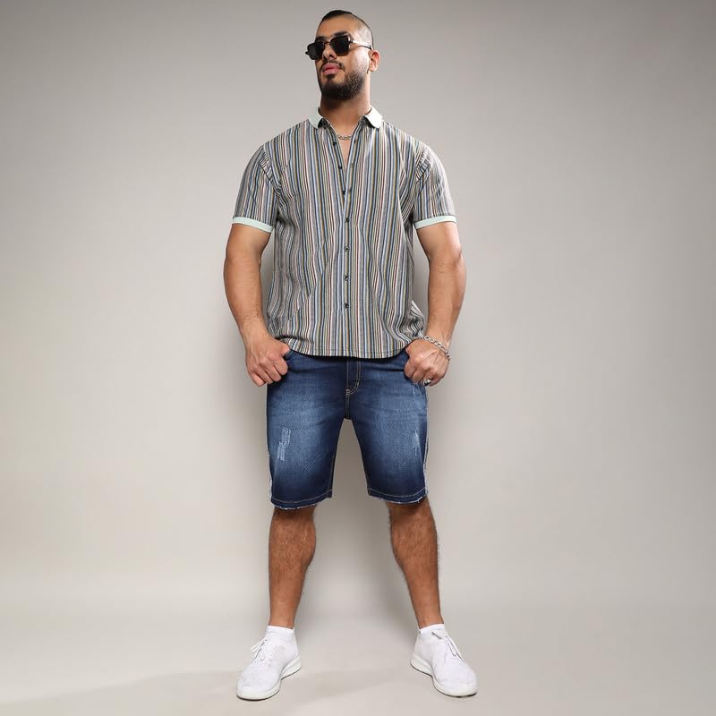 Image of Instafab Plus Men's Shirt for Casual Wear | Spread Collar | Short Sleeve | Button Closure | Plus-Size Fit | Cotton Shirt Crafted with Comfort Fit for Everyday Wear