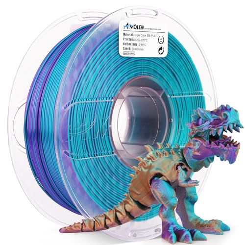 Image of AMOLEN Silk PLA 3D Printer Filament, Tri Color Purple /Blue Green /Burnt Orange PLA 1.75mm, Shiny Multi Color Change Filament 3D Printing PLA Filament for Most FDM 3D Printer, 1kg Spool(2.2lbs)