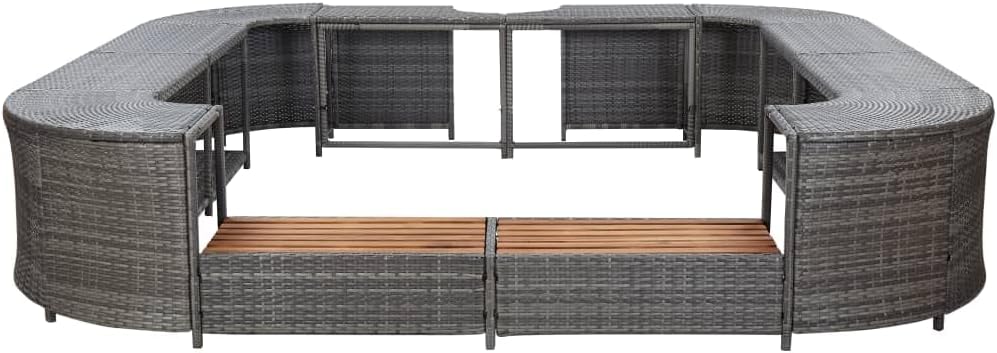 Square Spa Surround Poly Rattan, Outdoor Massage Hot Tub Frame with Solid Acacia Wood Steps and Storage Compartment for Garden Backyard Swimming Pool Surround 105.5"x105.5"x21.7"/Gray(A)